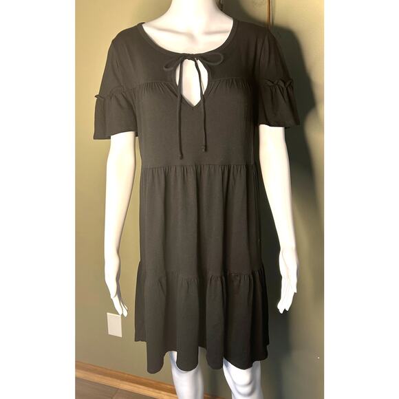 J. Crew Black Dress Short Tiered Flutter Sleeve Casual Knit NWT Size Small - Picture 1 of 10